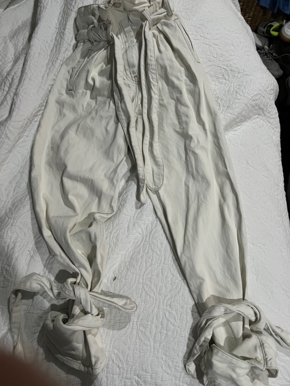 The Attico High-Rise paper bag Cream Tie-Waist Jeans
